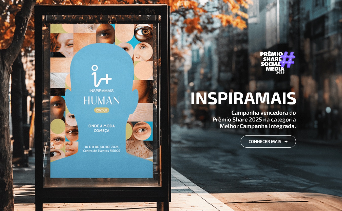 Banner da campanha Inspiramais Human: cartaz em mobiliário urbano com o texto da campanha.